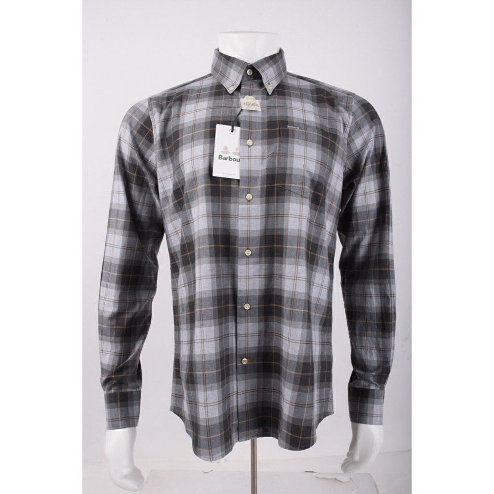 Barbour Mens Oxford Shirt Small S Gray Plaid Tailored Fit Original Tartans NWT